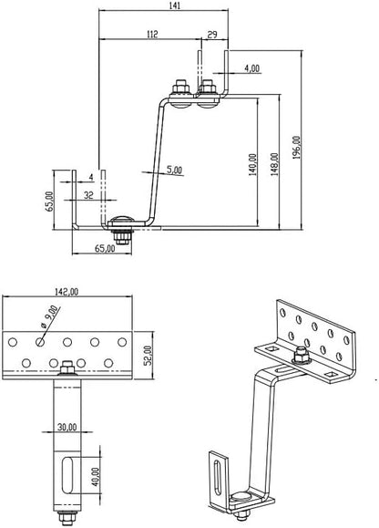 Carlig Reglabil pentru acoperi țiglă  140 mm H17 întărit - Oțel inoxidabil