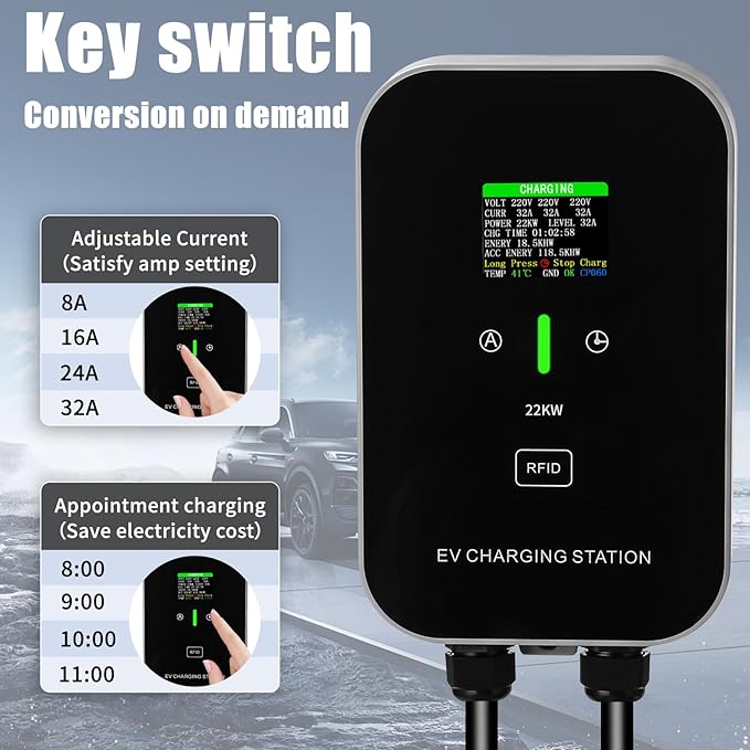 Wallbox Mobil Azyvum Type 2 cu mobil, 22 kW, 8–32A